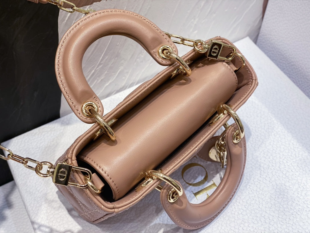 DIOR MICRO LADY D-JOY 16.5 ROSE LAMBSKIN