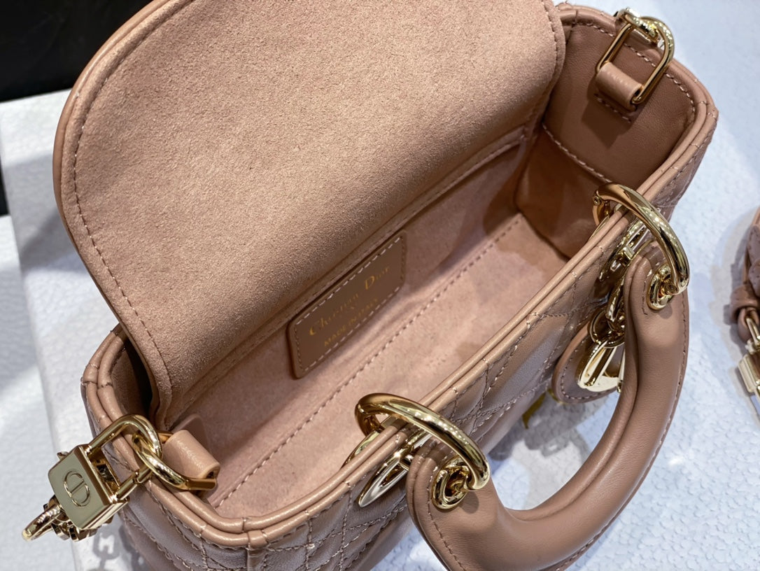 DIOR MICRO LADY D-JOY 16.5 ROSE LAMBSKIN