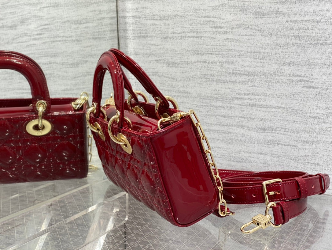 DIOR SMALL LADY D-JOY 22 RED PATENT CALFSKIN
