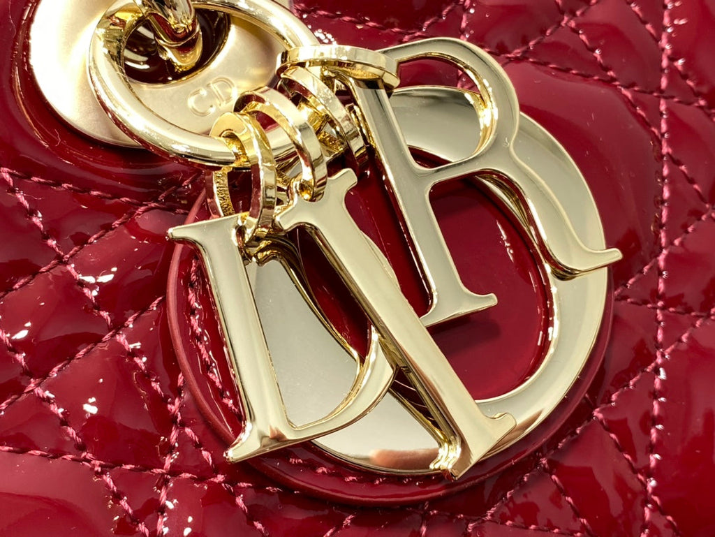 DIOR MEDIUM LADY D-JOY 26 RED PATENT CALFSKIN