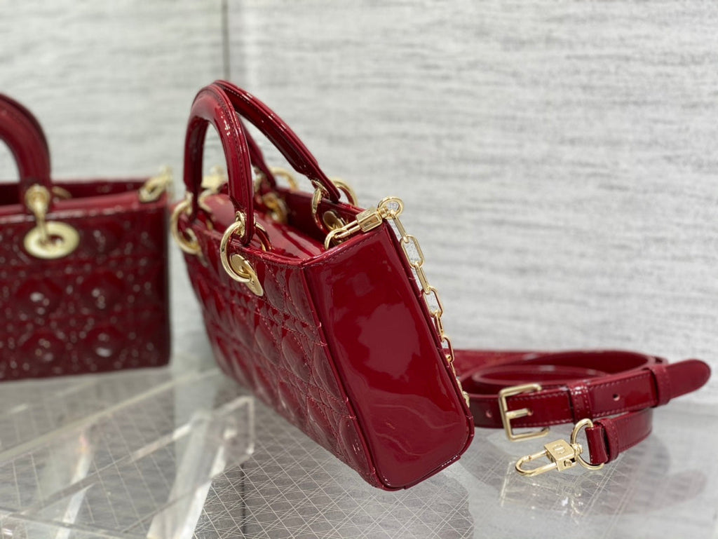DIOR MEDIUM LADY D-JOY 26 RED PATENT CALFSKIN