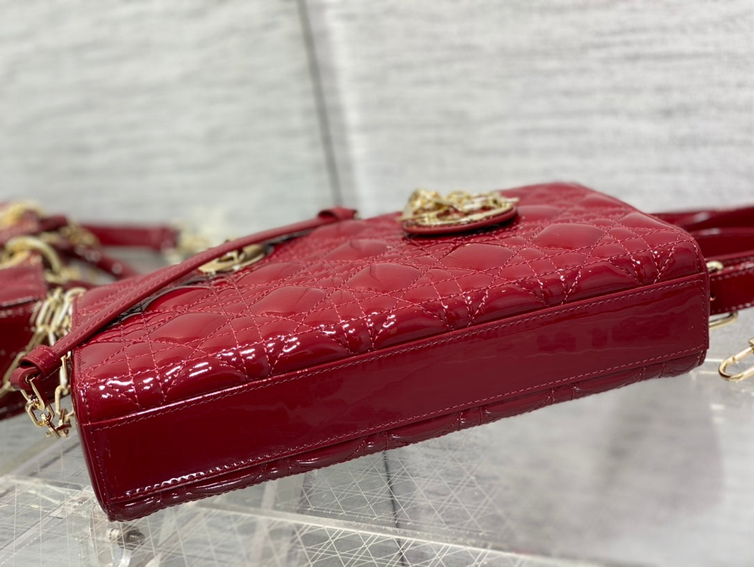 DIOR MEDIUM LADY D-JOY 26 RED PATENT CALFSKIN