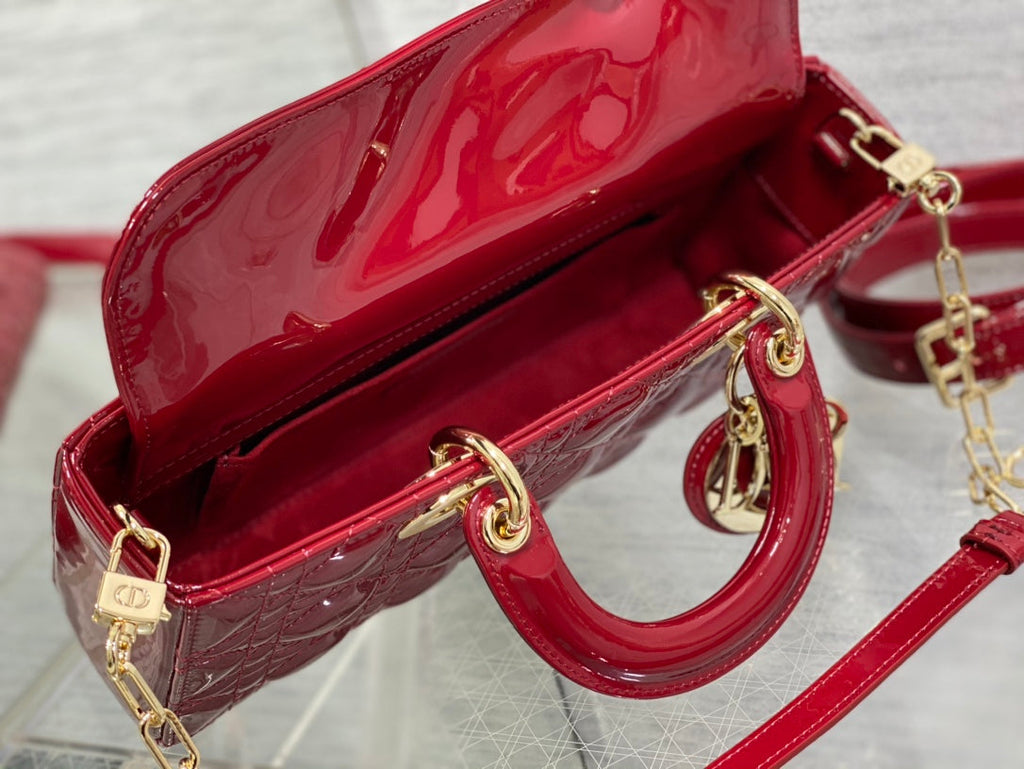 DIOR MEDIUM LADY D-JOY 26 RED PATENT CALFSKIN