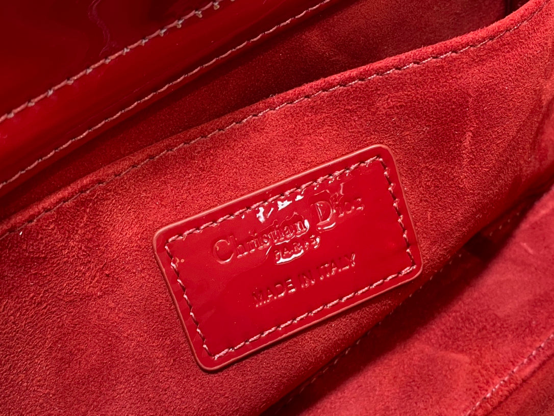 DIOR MEDIUM LADY D-JOY 26 RED PATENT CALFSKIN
