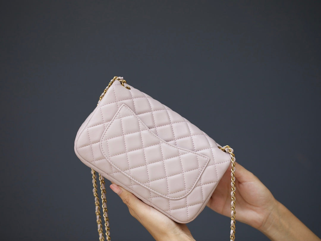 CHANEL MINI RECTANGLE FLAP BAG 20CM LIGHT PINK LAMBSKIN GOLD HARDWARE