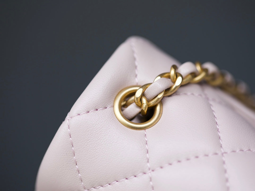 CHANEL MINI RECTANGLE FLAP BAG 20CM LIGHT PINK LAMBSKIN GOLD HARDWARE