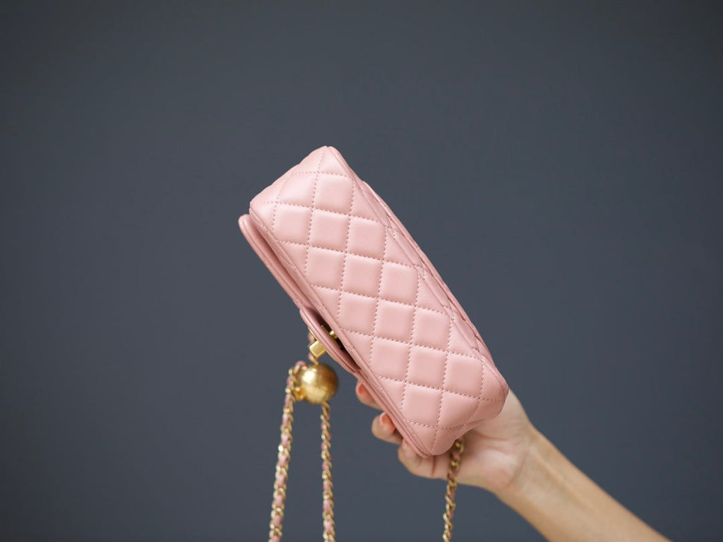 CHANEL MINI RECTANGLE FLAP BAG 20CM PINK LAMBSKIN GOLD HARDWARE