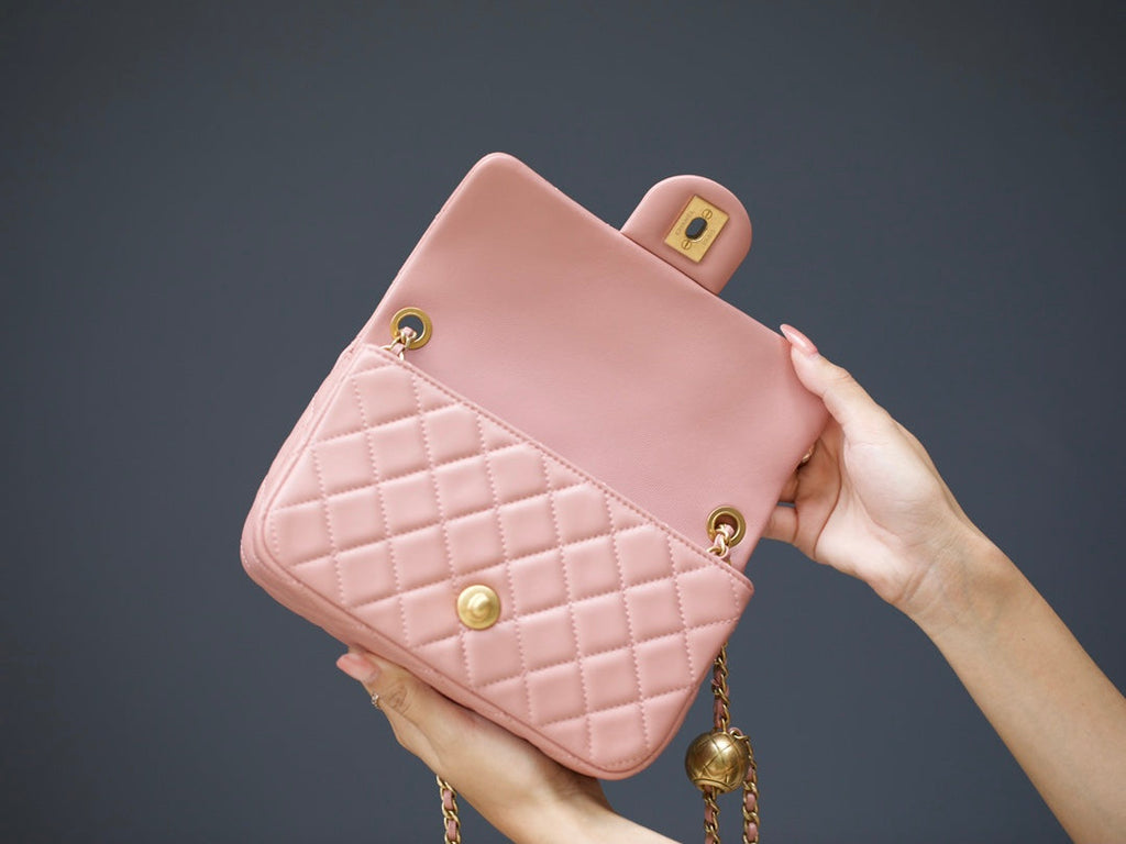 CHANEL MINI RECTANGLE FLAP BAG 20CM PINK LAMBSKIN GOLD HARDWARE