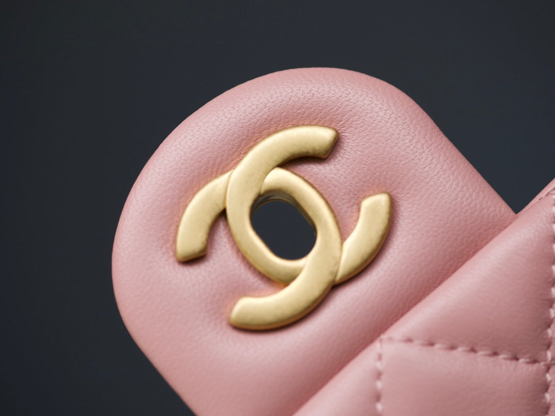 CHANEL MINI RECTANGLE FLAP BAG 20CM PINK LAMBSKIN GOLD HARDWARE