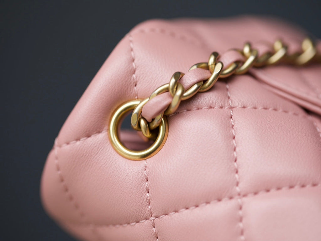 CHANEL MINI RECTANGLE FLAP BAG 20CM PINK LAMBSKIN GOLD HARDWARE