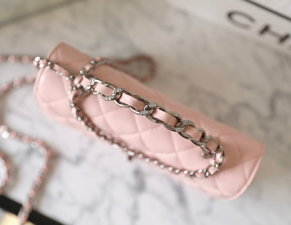CHANEL WOC 18.5 PINK LAMBSKIN SILVER HARDWARE
