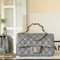 CHANEL MINI RECTANGLE FLAP BAG TOP HANDLE 20CM GREY LAMBSKIN SILVER HARDWARE