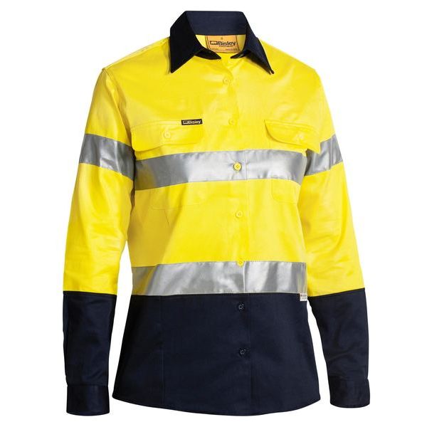 Bisley 2 Tone Womens Hi Vis Drill Long Sleeve Shirt 3M Reflective Tape (BLT6456)