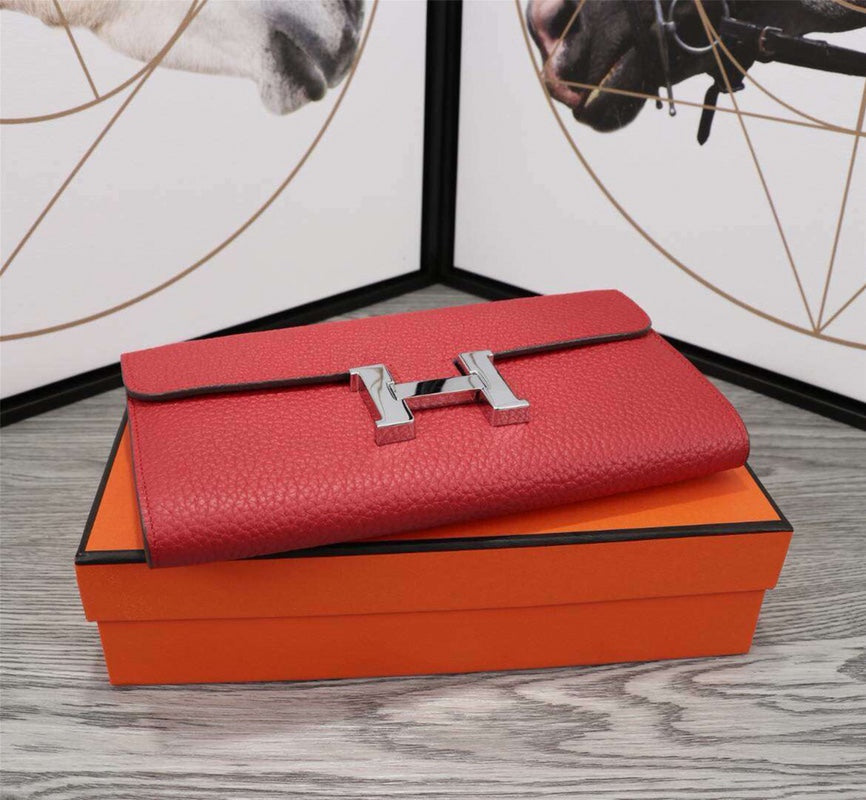 HERMES CLUTCH CONSTANCE 20.5 RED CALFSKIN SILVER HARDWARE