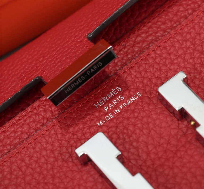 HERMES CLUTCH CONSTANCE 20.5 RED CALFSKIN SILVER HARDWARE