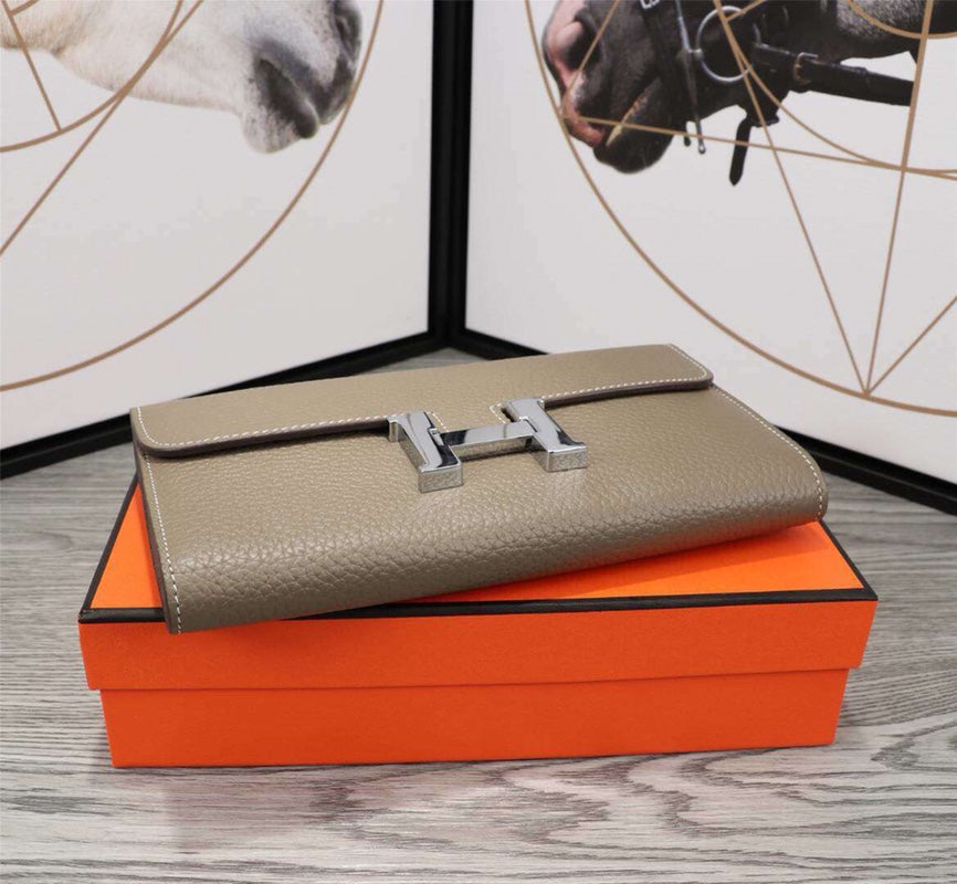 HERMES CLUTCH CONSTANCE 20.5 KHAKI CALFSKIN SILVER HARDWARE