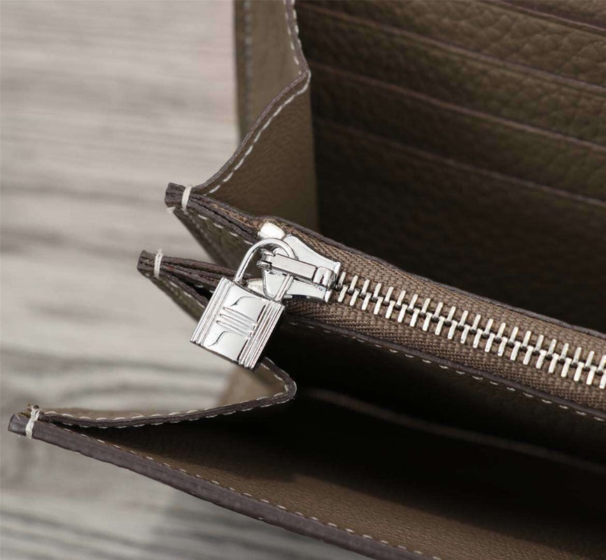 HERMES CLUTCH CONSTANCE 20.5 KHAKI CALFSKIN SILVER HARDWARE