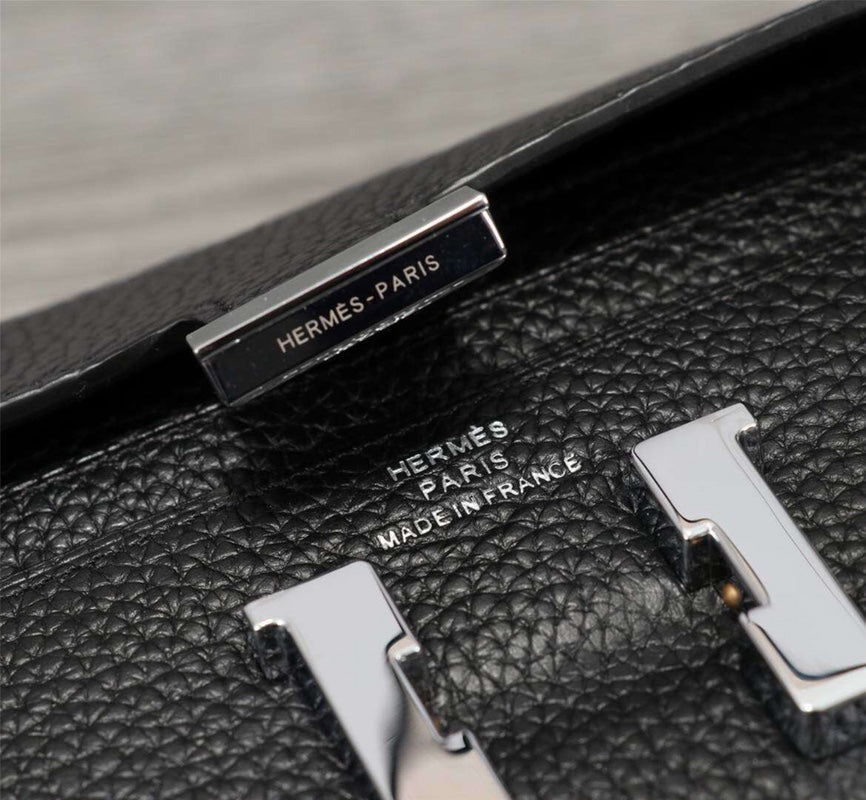 HERMES CLUTCH CONSTANCE 20.5 BLACK CALFSKIN SILVER HARDWARE