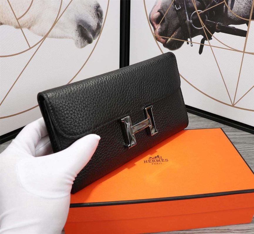 HERMES CLUTCH CONSTANCE 20.5 BLACK CALFSKIN SILVER HARDWARE