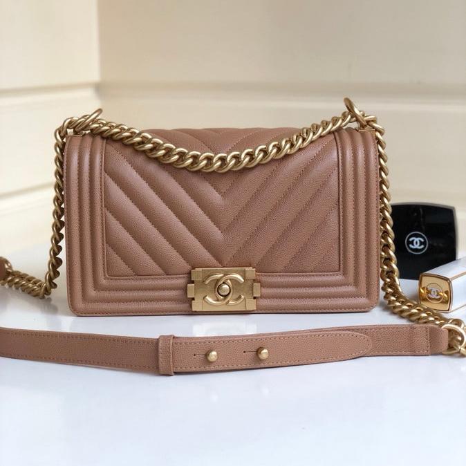 CHANEL MEDIUM 25 BOY BAG IN ASH BROWN LAMBSKIN SILVER HARDWARE