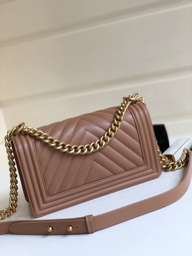 CHANEL MEDIUM 25 BOY BAG IN ASH BROWN LAMBSKIN SILVER HARDWARE