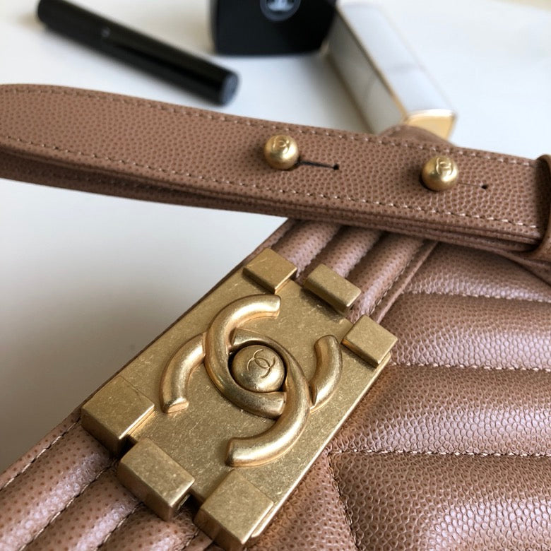 CHANEL MEDIUM 25 BOY BAG IN ASH BROWN LAMBSKIN SILVER HARDWARE