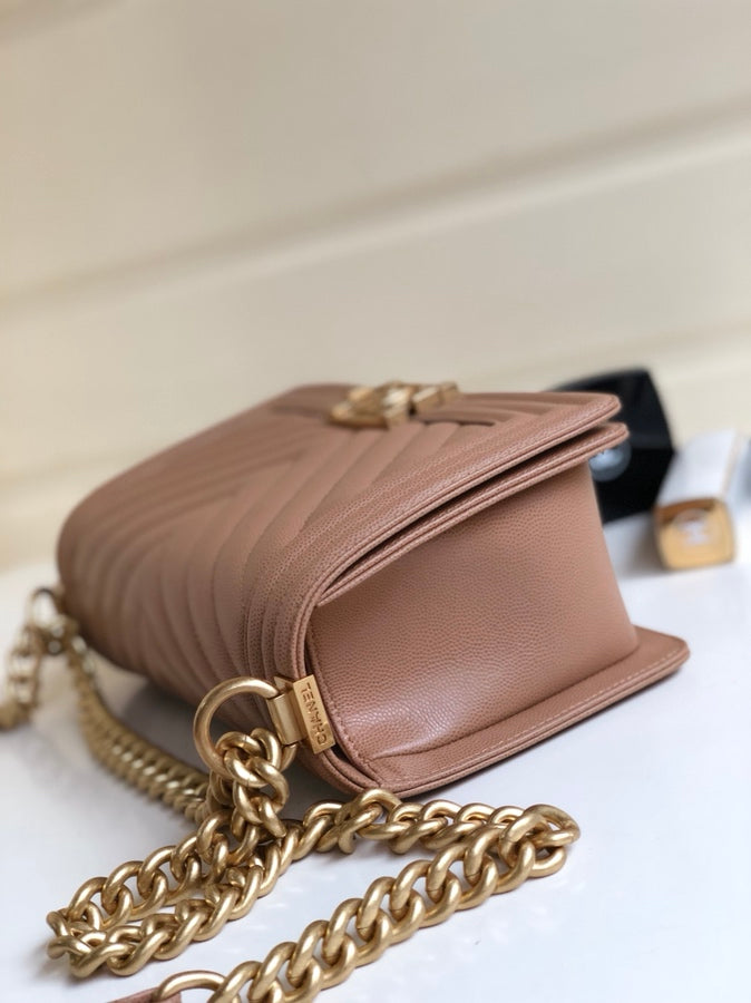 CHANEL MEDIUM 25 BOY BAG IN ASH BROWN LAMBSKIN SILVER HARDWARE
