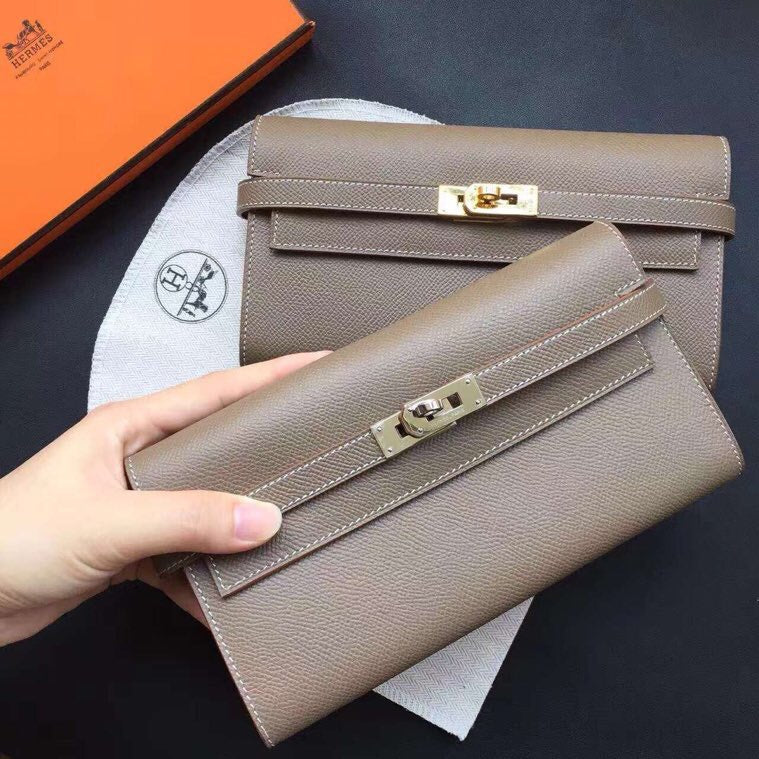 HERMES KELLY CLASSIC WALLET 20.5 CEDAR CALFSKIN