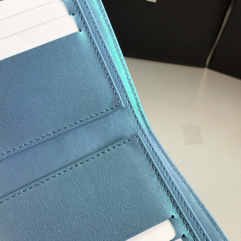 CHANEL FLAP CARD HOLDER 11.5 SKY GRAINED CALFSKIN GOLD ICON