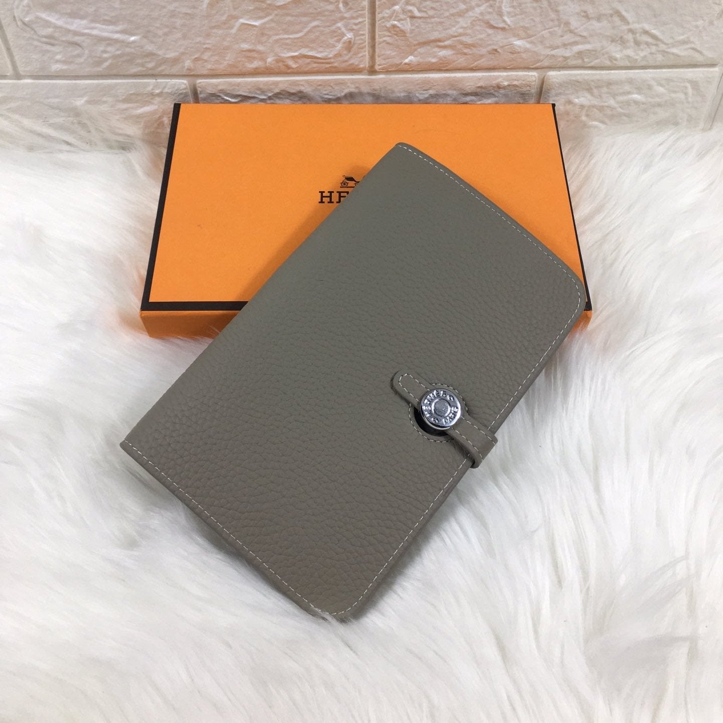 HERMES DOGON WALLET 20 GRAY GRAINED CALFSKIN