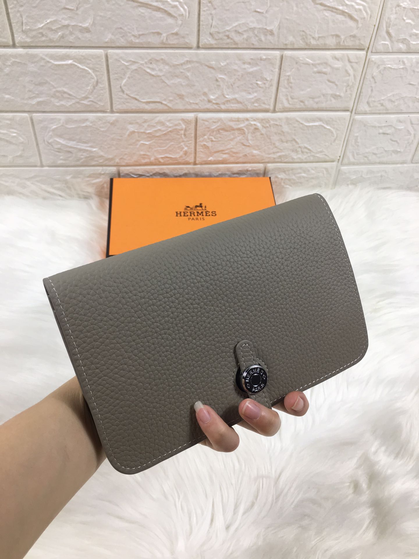 HERMES DOGON WALLET 20 GRAY GRAINED CALFSKIN
