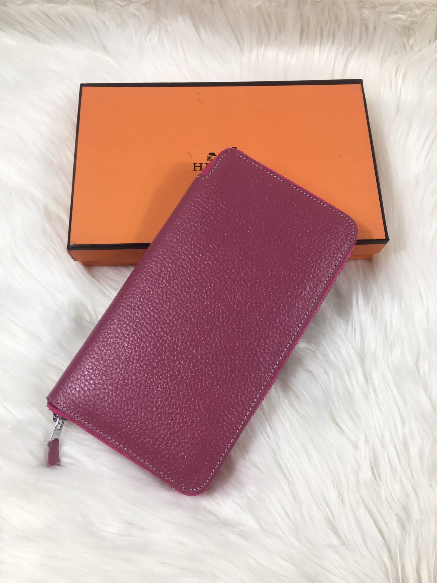HERMES SILK'IN CLASSIC WALLET 20 BURGUNDY GRAINED CALFSKIN