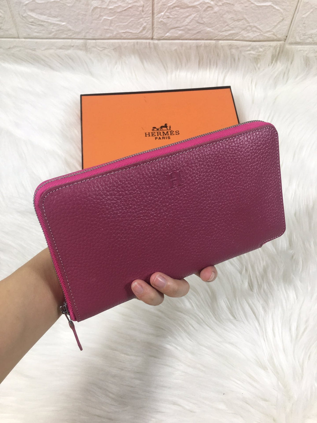 HERMES SILK'IN CLASSIC WALLET 20 BURGUNDY GRAINED CALFSKIN