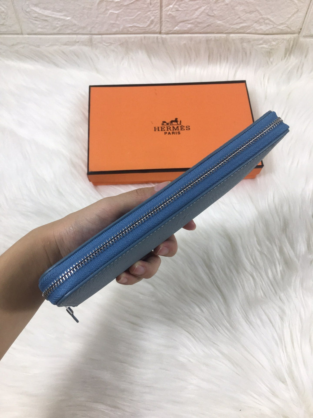 HERMES SILK'IN CLASSIC WALLET 20 CERULEAN GRAINED CALFSKIN
