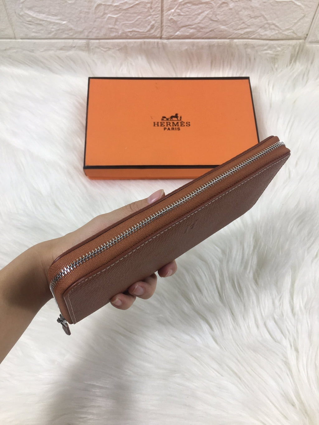 HERMES SILK'IN CLASSIC WALLET 20 RUSSET GRAINED CALFSKIN