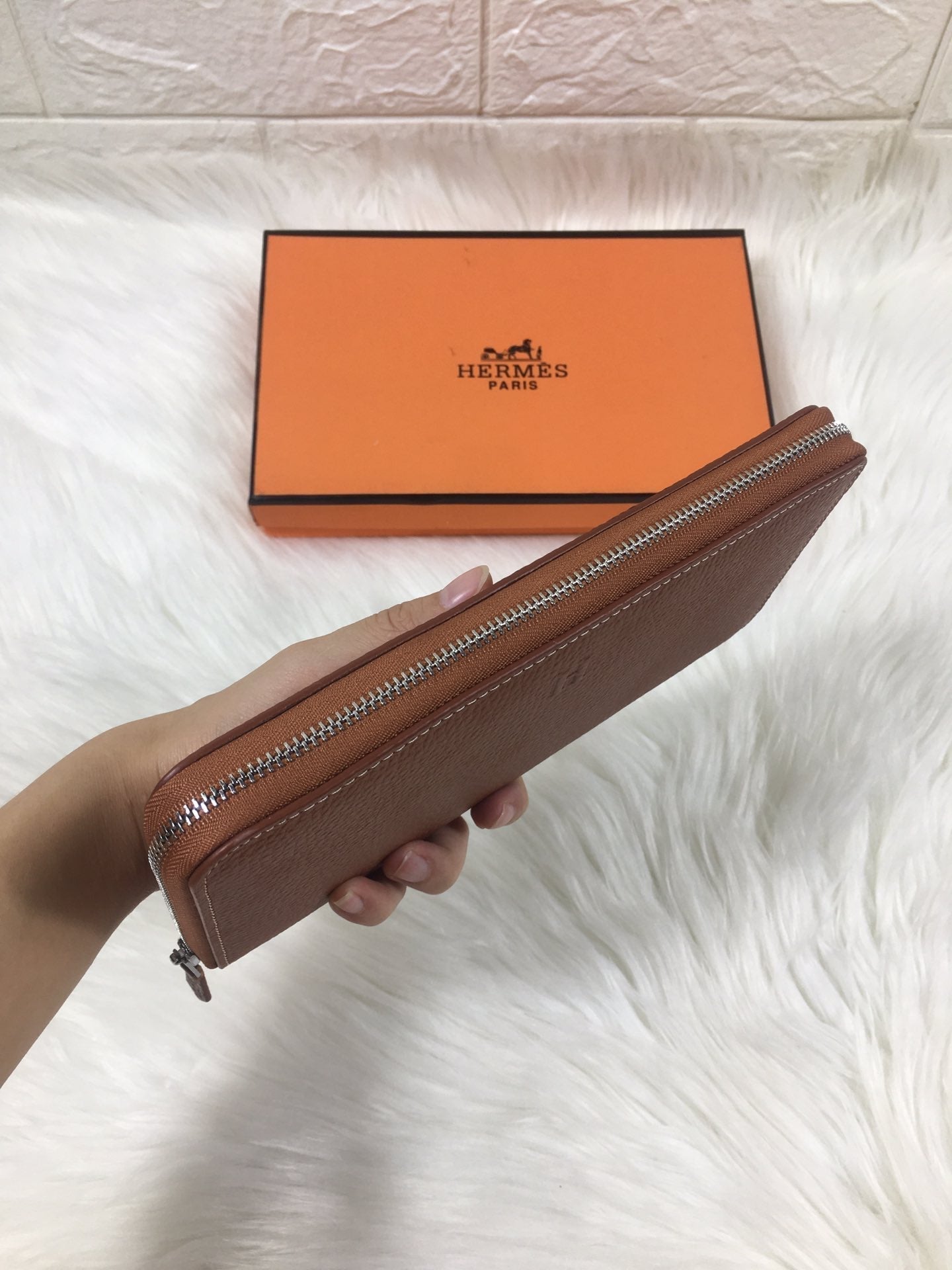 HERMES SILK'IN CLASSIC WALLET 20 RUSSET GRAINED CALFSKIN