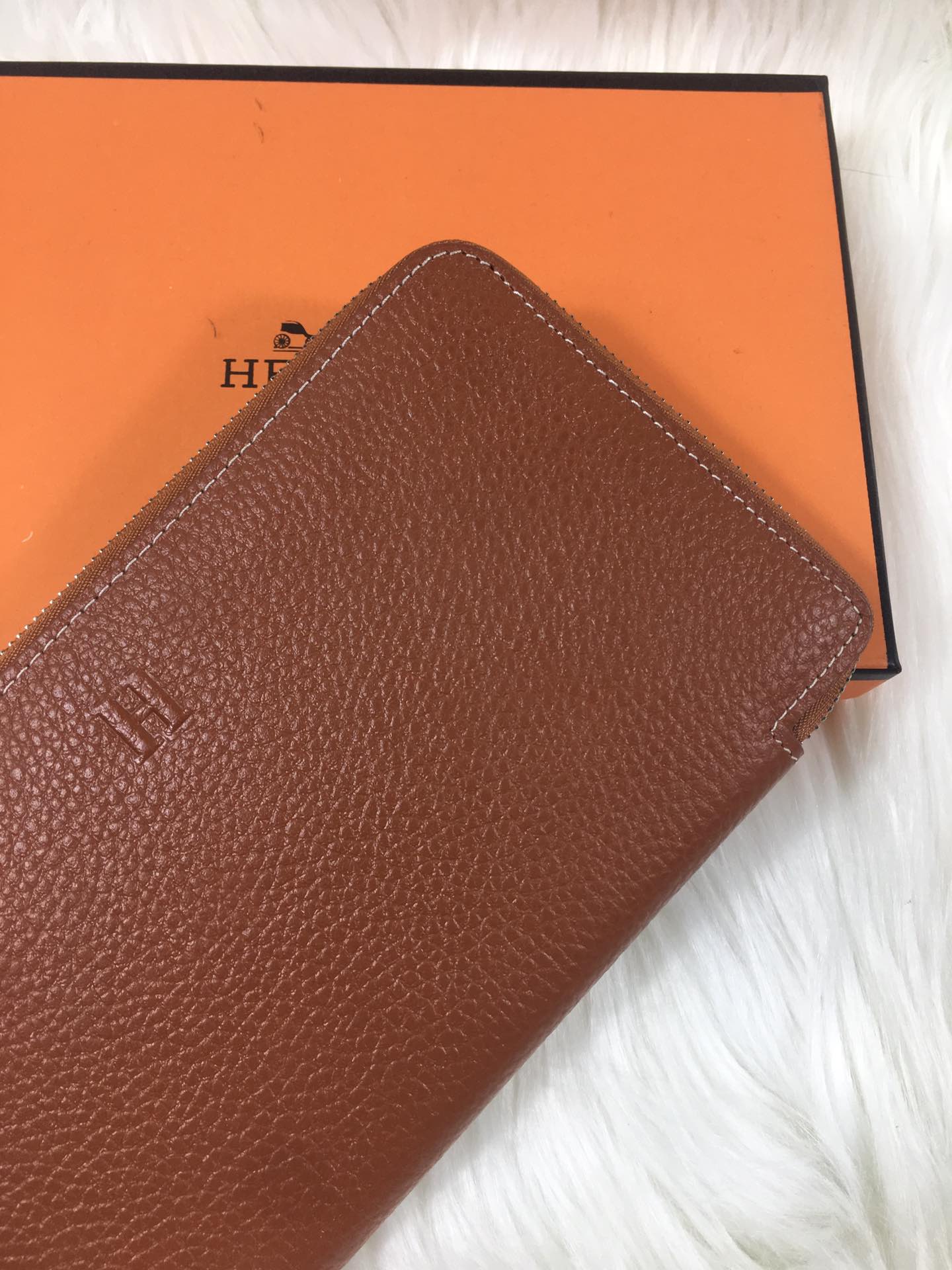 HERMES SILK'IN CLASSIC WALLET 20 RUSSET GRAINED CALFSKIN