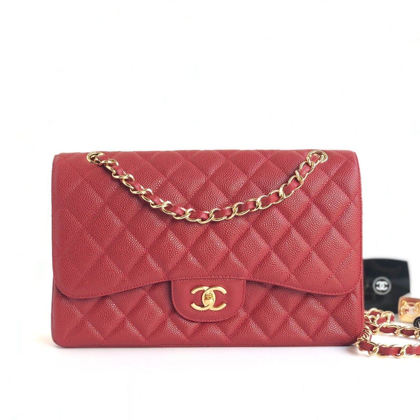 CHANEL FLAP BAG JUMBO 30CM RED CAVIAR GOLD HARDWARE