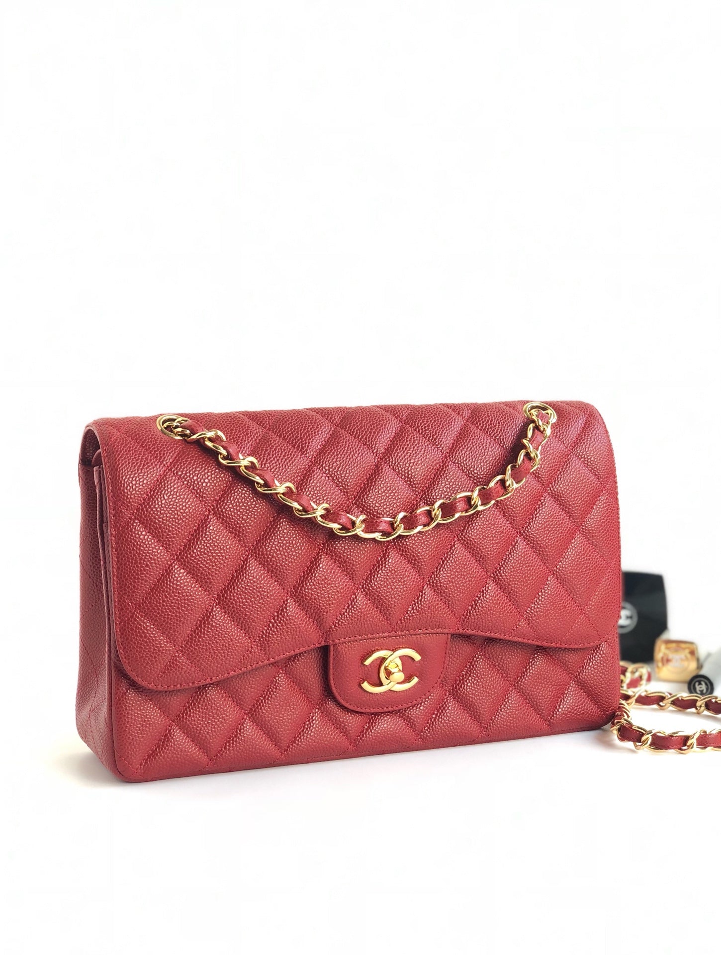 CHANEL FLAP BAG JUMBO 30CM RED CAVIAR GOLD HARDWARE