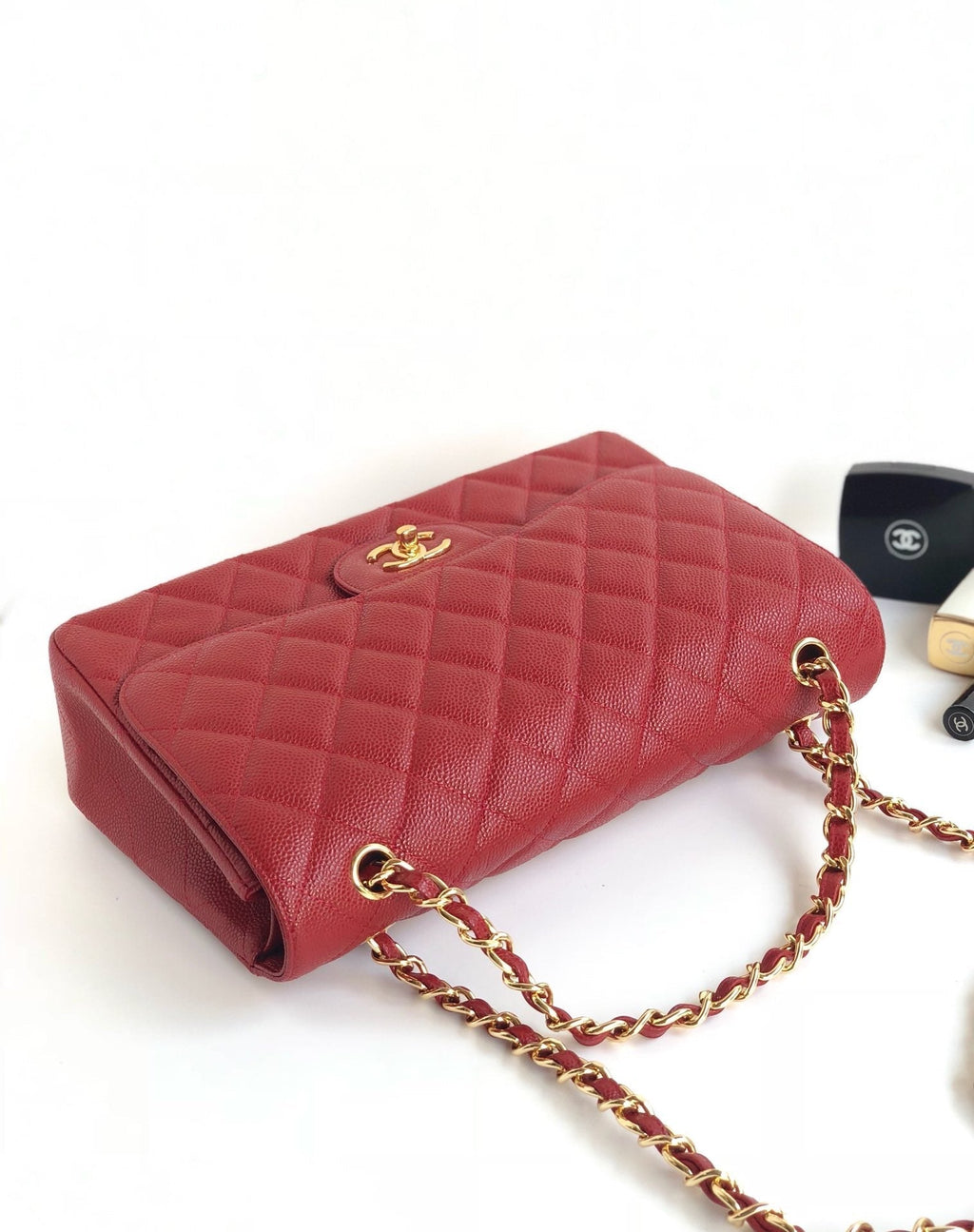 CHANEL FLAP BAG JUMBO 30CM RED CAVIAR GOLD HARDWARE