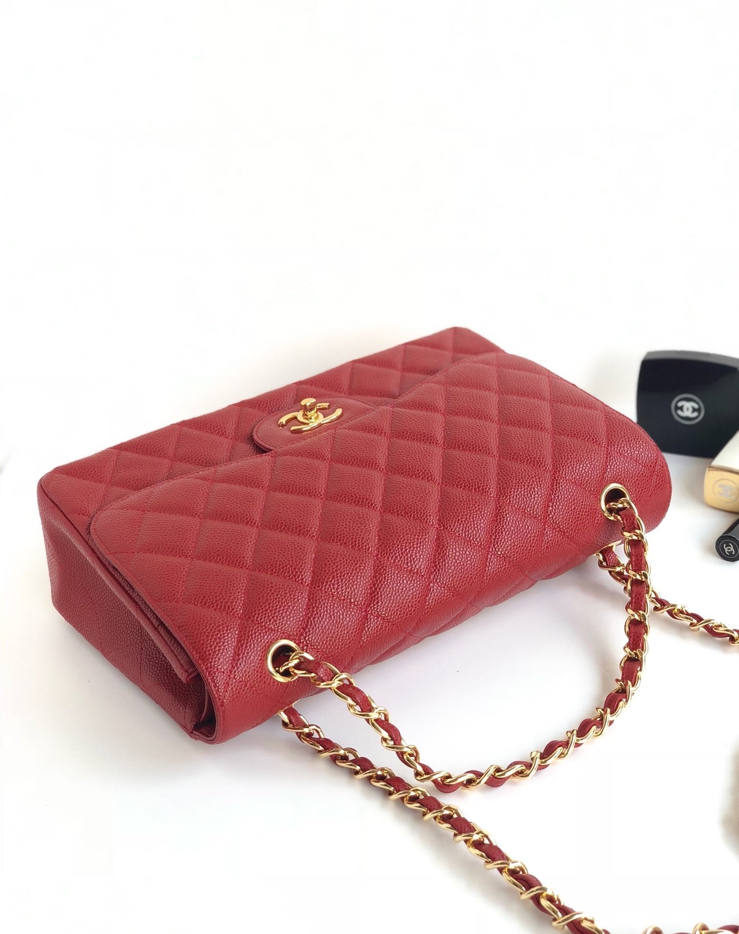 CHANEL FLAP BAG JUMBO 30CM RED CAVIAR GOLD HARDWARE