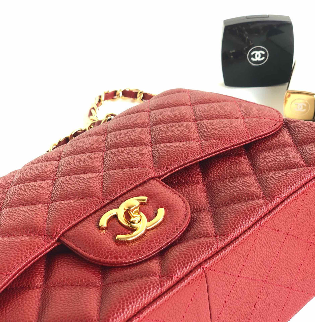 CHANEL FLAP BAG JUMBO 30CM RED CAVIAR GOLD HARDWARE