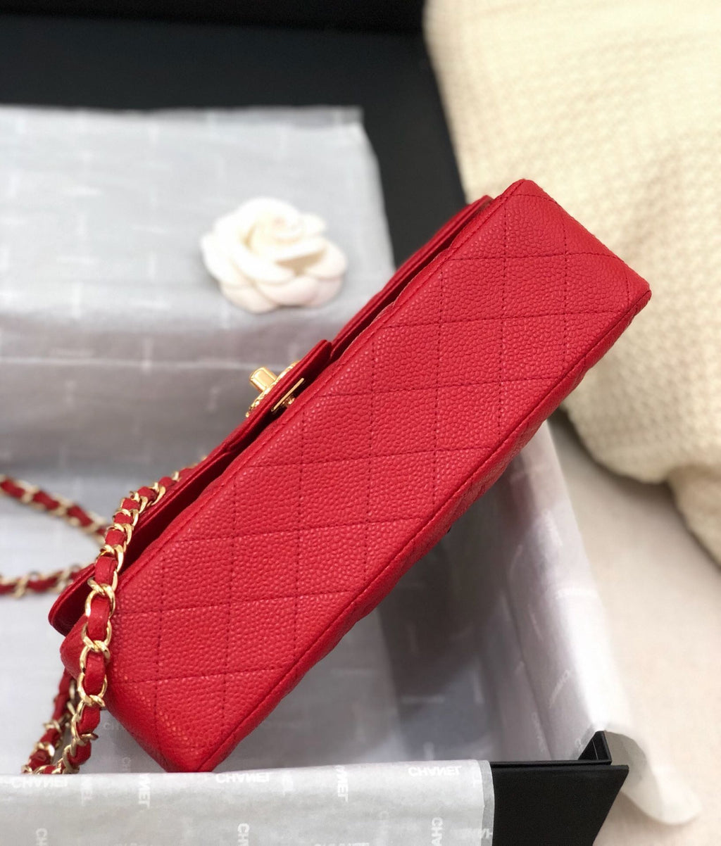 CHANEL FLAP BAG MEDIUM 25CM RED CAVIAR GOLD HARDWARE