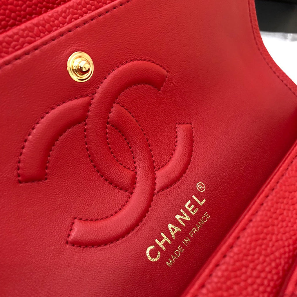 CHANEL FLAP BAG MEDIUM 25CM RED CAVIAR GOLD HARDWARE