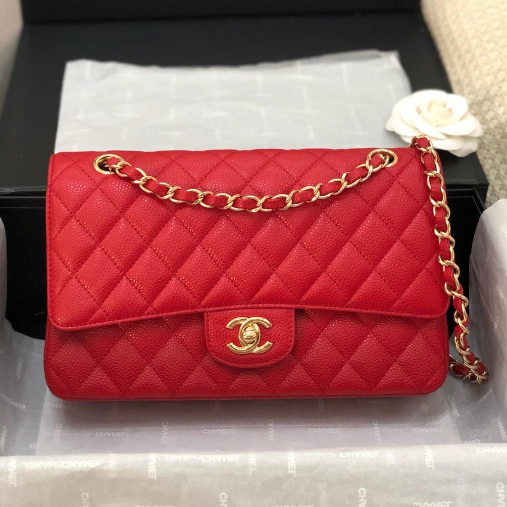 CHANEL FLAP BAG MEDIUM 25CM RED CAVIAR GOLD HARDWARE