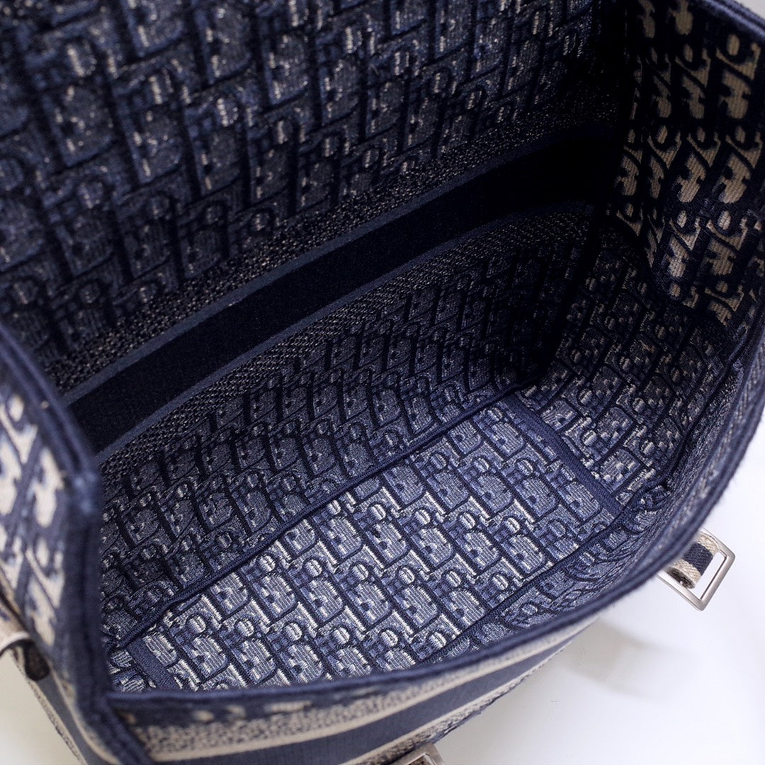 DIOR CAMP DOUBLE BUCKLE BAG 28 IN NAVY BLUE MONOGRAM OBLIQUE JACQUARD