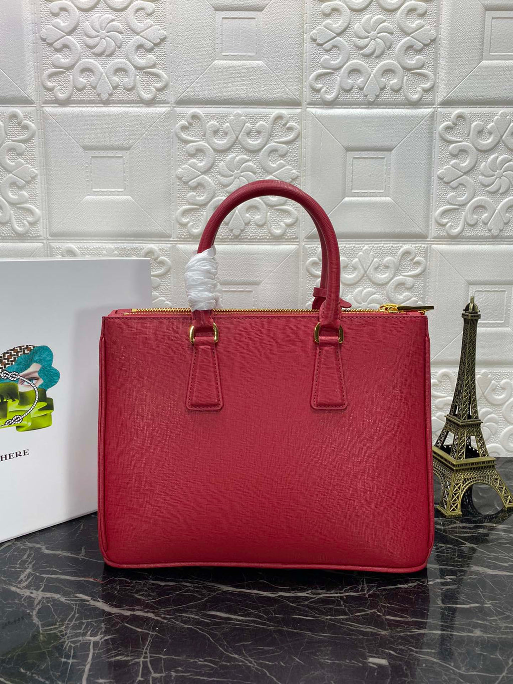 PRADA GALLERIA 32 BAG IN CHERRY RED SAFFIANO LEATHER