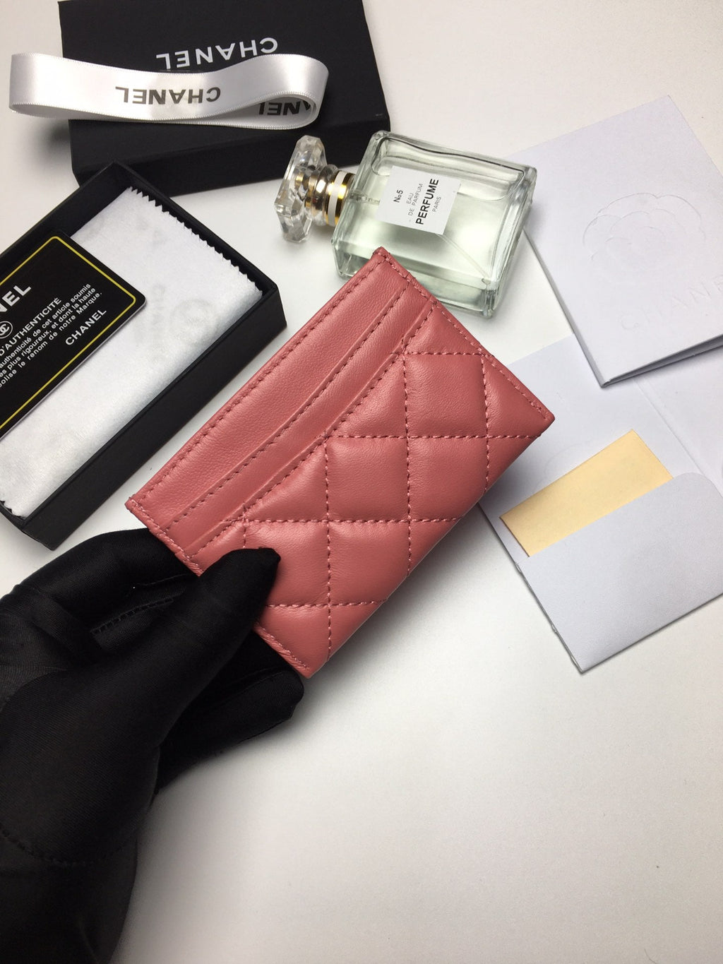 CHANEL CARD HOLDER 11.2 CORAL CALFSKIN SILVER ICON