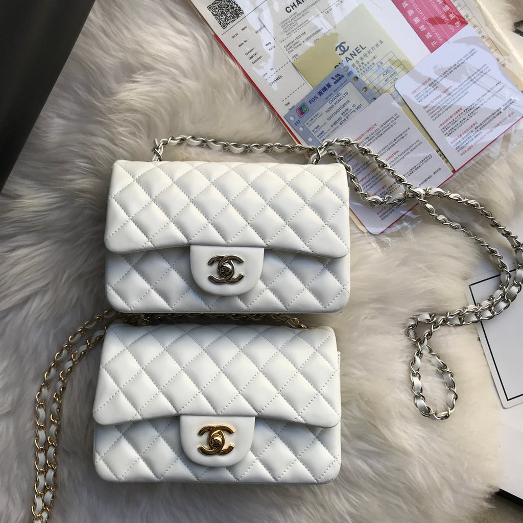 CHANEL MINI 20 BAG IN WHITE CALFSKIN GOLD HARDWARE
