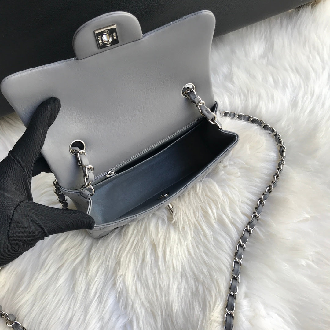 CHANEL MINI 20 BAG IN SHADOW GREY CALFSKIN GOLD HARDWARE